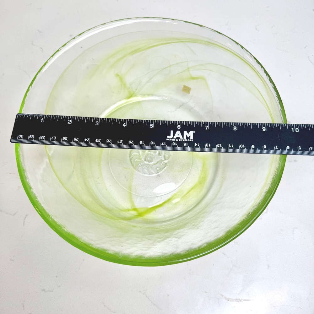Kosta Boda Bowl Green Swirl Art Glass Serving Bowl Centerpiece Decor - Picture 5 of 6